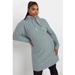 Büyük Beden Uzun Kollu Kapüşonlu Yumuşak Dokulu Sweatshirt Elbise 303590