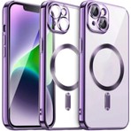 Apple iPhone 13 - 14 Uyumlu Kılıf Magsafe Wirelles Şarj Destekli Parlak Renkli Kenarlı Arkası Şeffaf Silikon