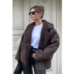 Kadın Oversize Içi Kürklü Süet Deri Mont - Içi Peluşlu Yumuşak Dokulu