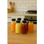 6 Adet 100 ml Kilitli Siyah Kapaklı Şeffaf Detox Shot Şişesi 100 cc Ginger Şat Beyaz Cam Şişe