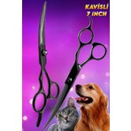 Xolo 7 Inç Siyah Kavisli Düz Evcil Hayvan Kesim Tıraş Makası Kedi ve Köpekler İçin Ergonomik Kullanım