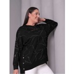 Esina Kadın Siyah Kristal Kumaş Sweatshirt Taş Detaylı Uzun Kollu Modern Tasarım