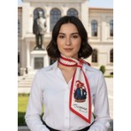 Tarzını Seç Atatürk Silüetli ve Imzalı Kırmızı-Beyaz Desenli Kravat / Eşarp / Fular