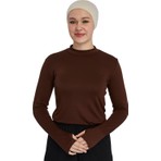 Manolyaşal İslamic Hijab Hafif Balıkçı Yakalı Parmak Geçmeli Likralı Organik Kadın Body - Çikolata - L-XL