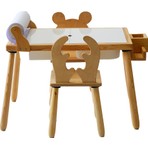 Wood & Joy & Doğal Ahşap Duyusal Çocuk Aktivite Masası Oyun Masası ve Çocuk Çalışma Masası 2 Sandalye Seti(Rulo Aparatlı ve Kırtasiye Istasyonlu)