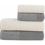 Nurpak Hazal 4'lü Banyo Havlu Takımı 90 x 150 cm - 50 x 90 cm Gri - Krem