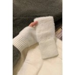 Hitit Socks Kadın 1 Çift Kışlık Parmaksız Termal Esnek Polarlı Peluş Eldiven Beyaz