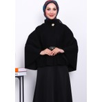 İmaj Butik Siyah Kemerli Kaşe Panço
