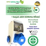 MTSevcharger 7.4kW Monofaze Viko Panasonic Kombinasyon Kutusu 3x32A Tesla Mavi Adaptör Uyumlu Kaçak Akım Röleli