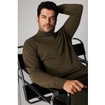 ALTINYILDIZ CLASSICS Erkek Haki Tüylenme Yapmayan Standart Fit Normal Kesim Yarım Balıkçı Yaka Triko Kazak