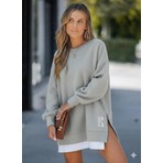 Afri Kadın Oversize Sweatshirt Yan Fermuar Detaylı Uzun Kollu Gri Tunik