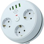 Vea Akım Korumalı Priz Yuvarlak 3\'lü 1,5mt Kablolu 3 Usb\'li + Type C