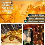 Robeve 10 Metre 100 Ledli Fişli LED Işık Günışığı Dekor Lambası Yılbaşı Ağacı Işığı Organizasyon LED Işık