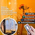 Robeve 3x3 Metre Peri LED Kumandalı Perde Asma Kancalı Peri LED Yılbaşı LED Gün Işığı LED Işık 8 Modlu Parti Işığı Dekoratif Işık LED Saçak LED Işık Perde LED Yılbaşı Dekorasyon