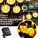 Robeve 7 Metre 50 LED Güneş Enerjili Kristal Küre Solar Bahçe Aydınlatma Dış Mekan Aydınlatma Güneş Enerjili Aydınlatma – 8 Modlu, IP65 Su Geçirmez, Otomatik Aç/kapa, Bahçe, Balkon (Gün Işığı Sarı)
