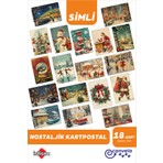 Canvela 3'lü Set 18 Adet Yılbaşı Nostalji Simli Kartpostal Seti Yeni Yıl Postcard Christmas Kardan Adam