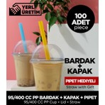 95/400 cc Pet Bardak Kapak - 100 Adet (Pipet Hediye)