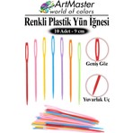 ArtMaster Plastik Yün Iğnesi Renkli 10 Adet 9 cm Dikiş Iğnesi Plastik Iğne Iplik Iğnesi Dokuma Iğnesi Örgü Dikme Dikiş