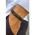 Trend Collection Kaplan Gözü ve Oniks Doğal Taş Bileklik Deri Bileklik