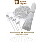 Balon Diyarı 100 Adet Beyaz Balon Çubuğu - Balon Tutucu Çubuk Kaliteli Parti Malzemesi