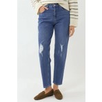 Hiccup Kadınlar Yırtık Detaylı Slim Fit Kot Pantolon Orta Mavi Denim