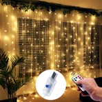 Coverzone Led Işık 3 Metre Sarı Işık Perdeli Aydınlatma – USB Girişli, Bakır Telli, 10 Halkalı Tasarım, Perde Asma Aparatlı ve Uzaktan Kumandalı Dekoratif Işık Zinciri MZ-350