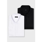 Tudors 2'li Paket Siyah-Beyaz Slim Fit Kolay Ütü Teri Emen Nefes Alan Doku Dört Mevsim Erkek Gömlek