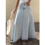 Vellichor Kadın A Form Mavi Denim Etek %98 Pamuklu Sezonsuz Uzun Kol ile Şık Görünüm