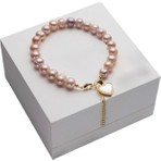 Taşmir Sertifikalı Gerçek Koyu Pembe Inci Bileklik Kalp Charm 15 cm