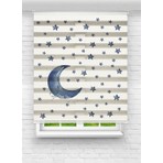 MAS Gece Temalı Ay ve Yıldız Desenli Zebra Stor Perde - Erkek Çocuk Odası Için Perde