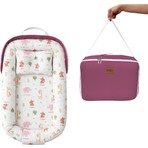 NGN Collection Çantalı Baby Nest Safari Hayvan Desenli Yenidoğan Babynest Taşınabilir Anne Yanı Yatağı Pembe