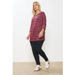 Büyük Beden Mor Bisiklet Yaka Yarım Kol Düğme Detaylı Kadın Sweatshirt 304438 Konforlu Tasarım
