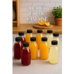 Rotanev 10 Adet 150 ml Kilitli Siyah Kapaklı Şeffaf Detox Shot Şişesi 150 cc Ginger Şat Beyaz Cam Şişe