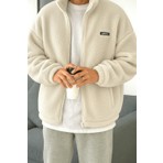 Genius Store Oversize Erkek Peluş Tam Fermuarlı Sweatshirt Kalın Polarlı Sherpa Kumaş Cepli
