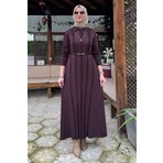 Rabia Şamlı Biricik Kemerli Triko Elbise Acı Kahve