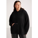 Ethiquet Terezabb Kadın İçi Polarlı Yumuşacık Comfort Fit Kapüşonlu Kanguru Cep Siyah Büyük Beden Sweatshirt