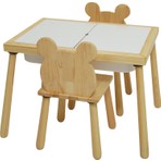 Joy Kids Toy Ahşap Duyusal Çocuk Aktivite Masası Oyun Masası 2 Adet Ayı Sandalye