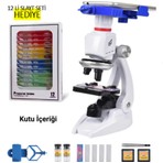 1200X Zoomlu LED Işıklı Aksesuarlı Mikroskop Seti- 12'li Örnek Seti Hediye