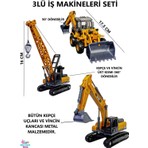 Brother Toys 3'lü Iş Makinesi Seti Kepçe, Vinç, Kazıcı-Yükleyici - Metal Uçlu Iş Makinaları Küçük Boy