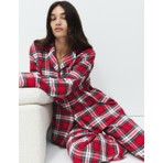 Marks & Spencer Kadın Pamuklu Kareli Pijama Takımı Uzun Kollu Regular Fit Kırmızı Desenli