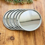 Maglor 6 Adet Gümüş Paslanmaz Çelik Yuvarlak Çay,kahve,pasta Servis Tepsisi Sunum Tepsisi 21 cm