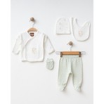 Albimini 12599 Zıbın Seti 5li Koala Jungle Krem - Yeşil Renkli Unisex Bebek Takımı