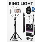 Kumandalı Youtuber Tiktok Çekim Işıklı Telefon Tutucu Makyaj Işığı Ring Light 10 Inç + 2.1 M Tripod