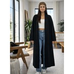Lasirius Kadın Şardonlu Uzun Oversize Triko Hırka, Şal Yaka, Rahat 120 Cm, Kışlık Yünlü Standart Beden