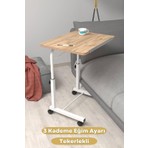 Depolife Eğim Yükseklik Ayarlı Laptop Sehpası Kahvaltı Ders Çalışma Bilgisayar Masası Metal Ayak Tekerlekli