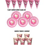 Hello Kitty 8 Kişilik Tabak , Bardak , Flama Bayrak Doğum Günü Set