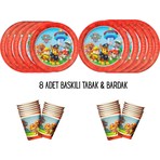 Happyloop Party Paw Patrol Tema Uyumlu Baskılı 8 Kişilik Tabak , Bardak Set