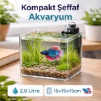 Melkan Home Kristal Şeffaf Nano Akvaryum Küpü 2,8 Litre – 15X15X15 cm Mini Betta ve Karides Akvaryumu