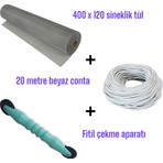 20 mt Beyaz Sineklik Contası + Fitil Çekme Aparatı + 400X120 cm Sineklik Tülü – Tam Set