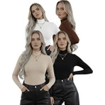 Hashtag Kadın Balıkçı Yaka Uzun Kollu Body 4'lü Set Viskon Kumaş